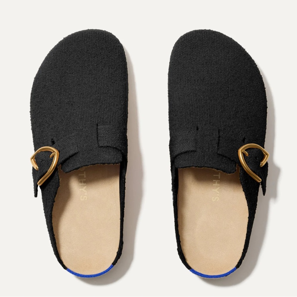 Rothy's Black Mules with Gold Accent